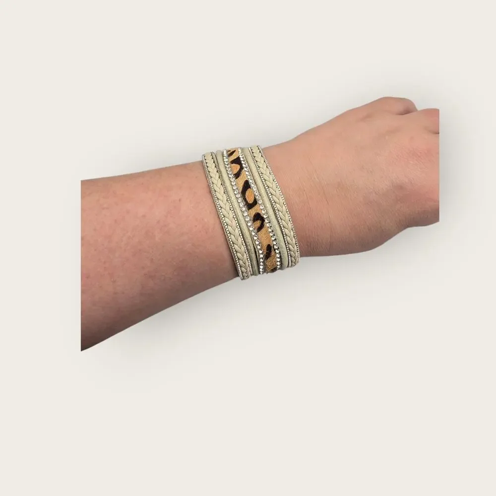 Leopard Rhinestone Wrap Bracelet Magnetic Cuff Y2K Glam Statement